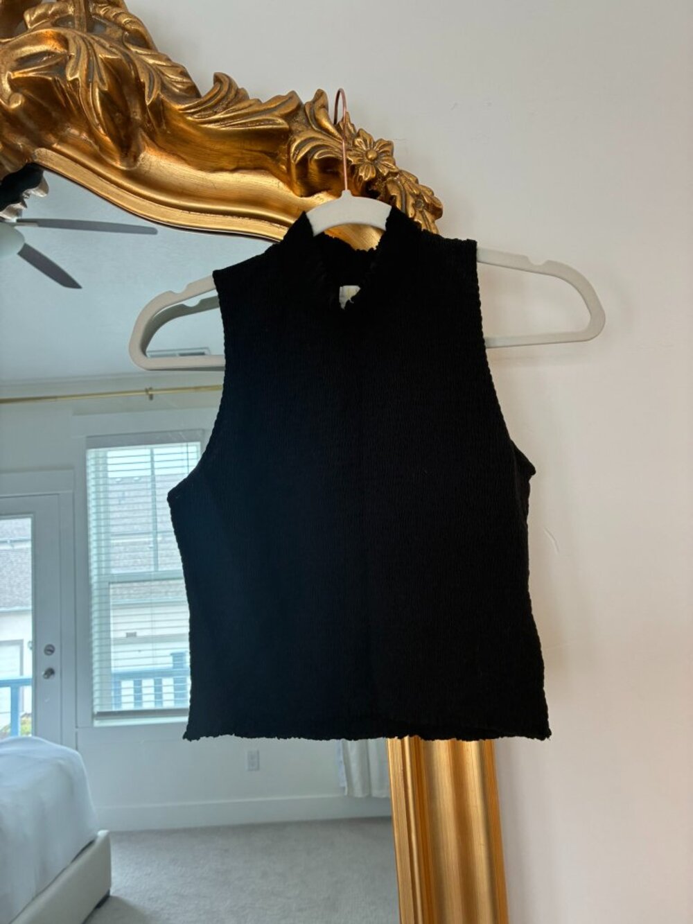 Nation LTD Black Smocked Mock-Neck Sleeveless Top — Size Medium